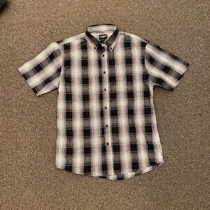 Great Condition! Mens Gioberti Button Down Polo Shirt Black Gray Plaid / Size M